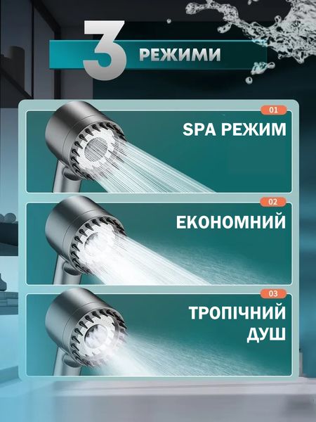Масажна насадка лійка Nazim аэратор для душу з 3 режимами та силіконовими масажними шипами 2619 фото
